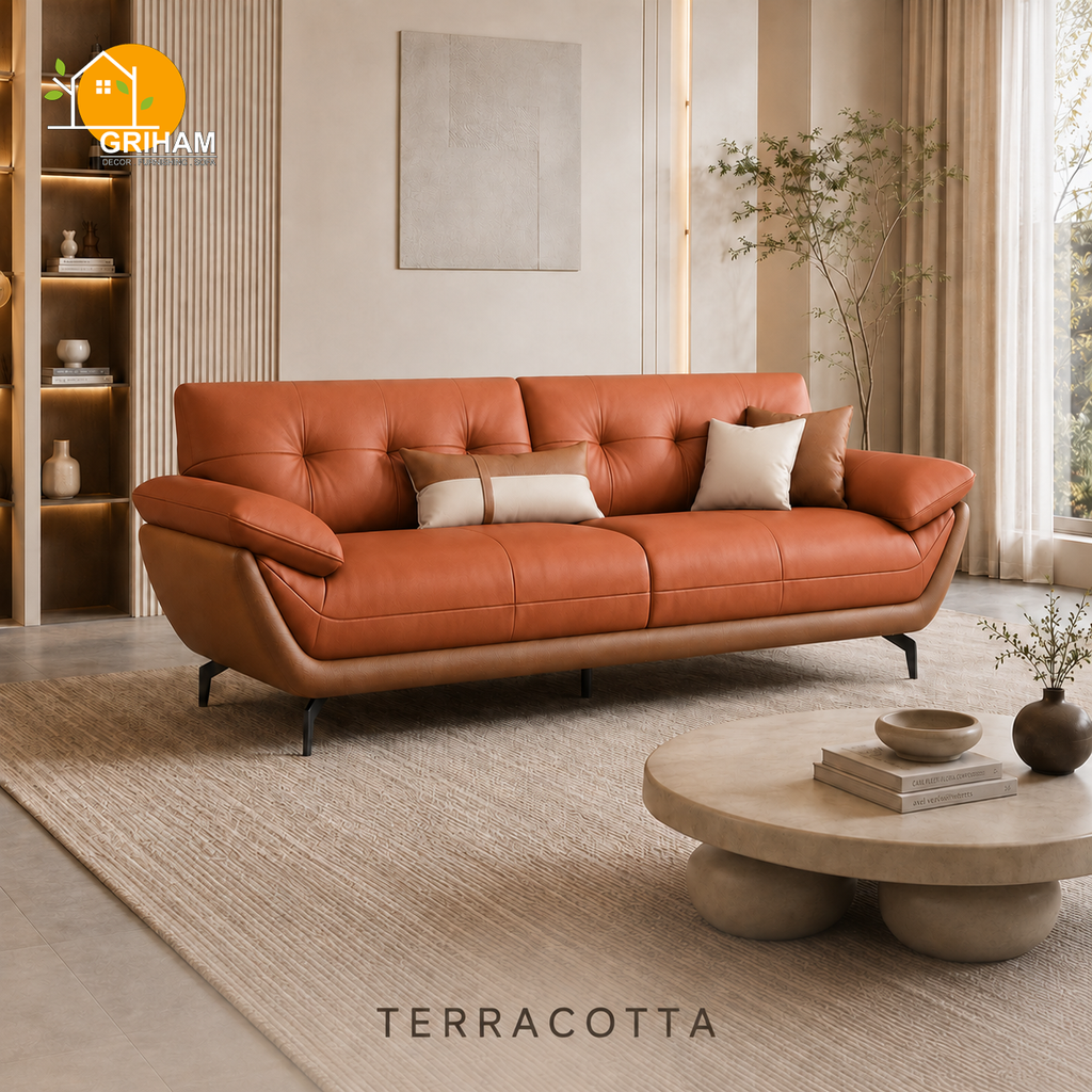 Monaco Curve Sofa - 3 Seater in Terracotta | Griham Decor