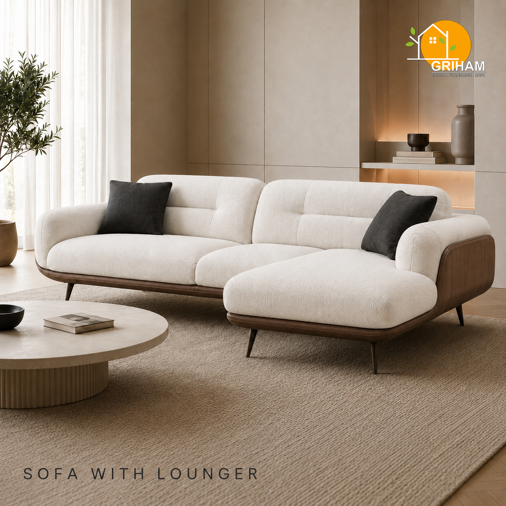 Oslo Walnut Wrap Sofa - 3+Lounger in Ivory | Griham Decor
