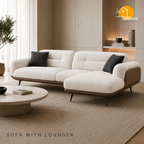 Oslo Walnut Wrap Sofa - 3+Lounger in Ivory | Griham Decor