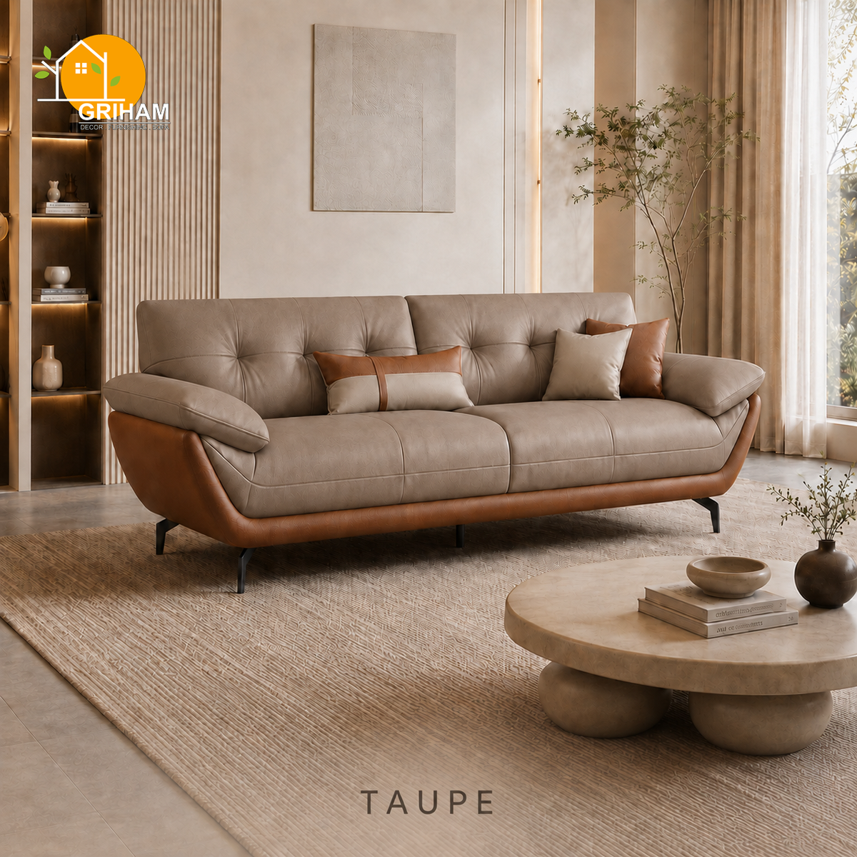 Monaco Curve Sofa - 3 Seater in Taupe | Griham Decor