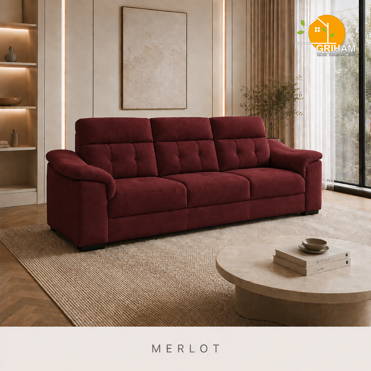 Regent High-Back Sofa - 3 Seater in Merlot | Griham Decor