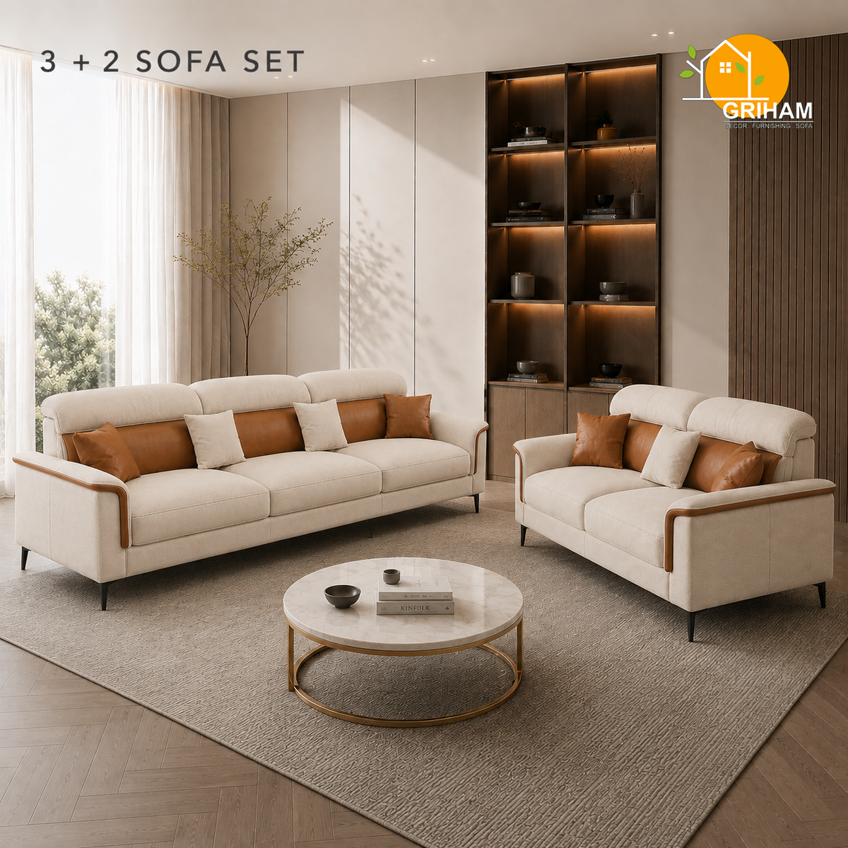 Milano Executive Sofa - 3+2 Seater in Ivory | Griham Decor