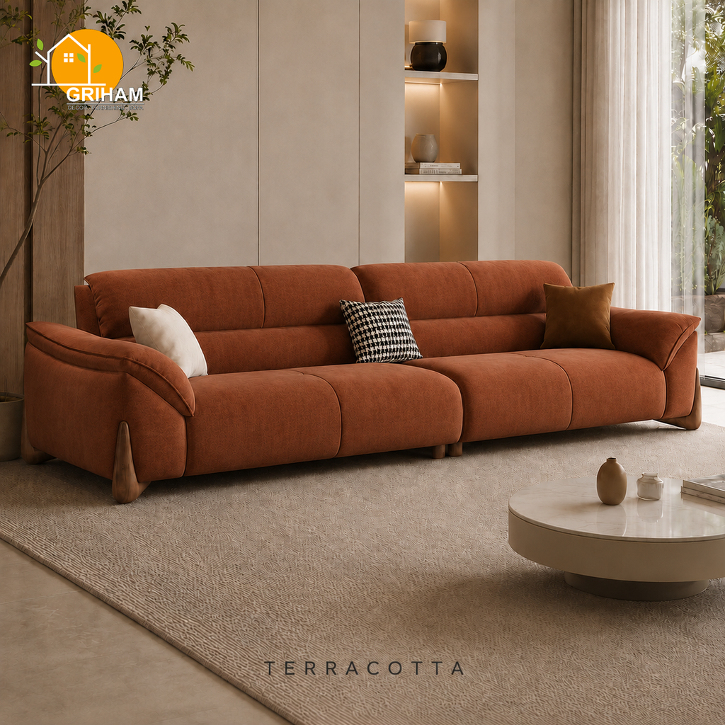 Kyoto Wood-Accent Sofa - 3 Seater in Terracotta | Griham Decor
