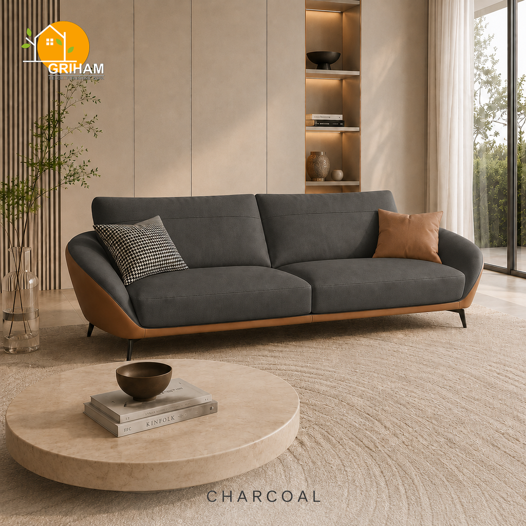 Valencia Shell Sofa - 3 Seater in Charcoal | Griham Decor