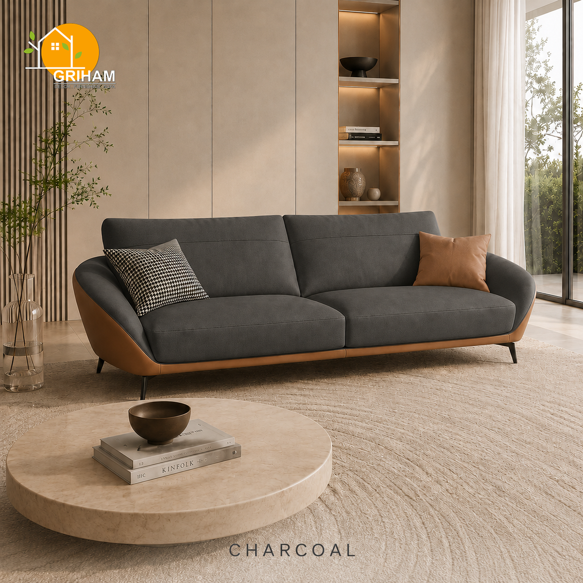 Valencia Shell Sofa - 3 Seater in Charcoal | Griham Decor