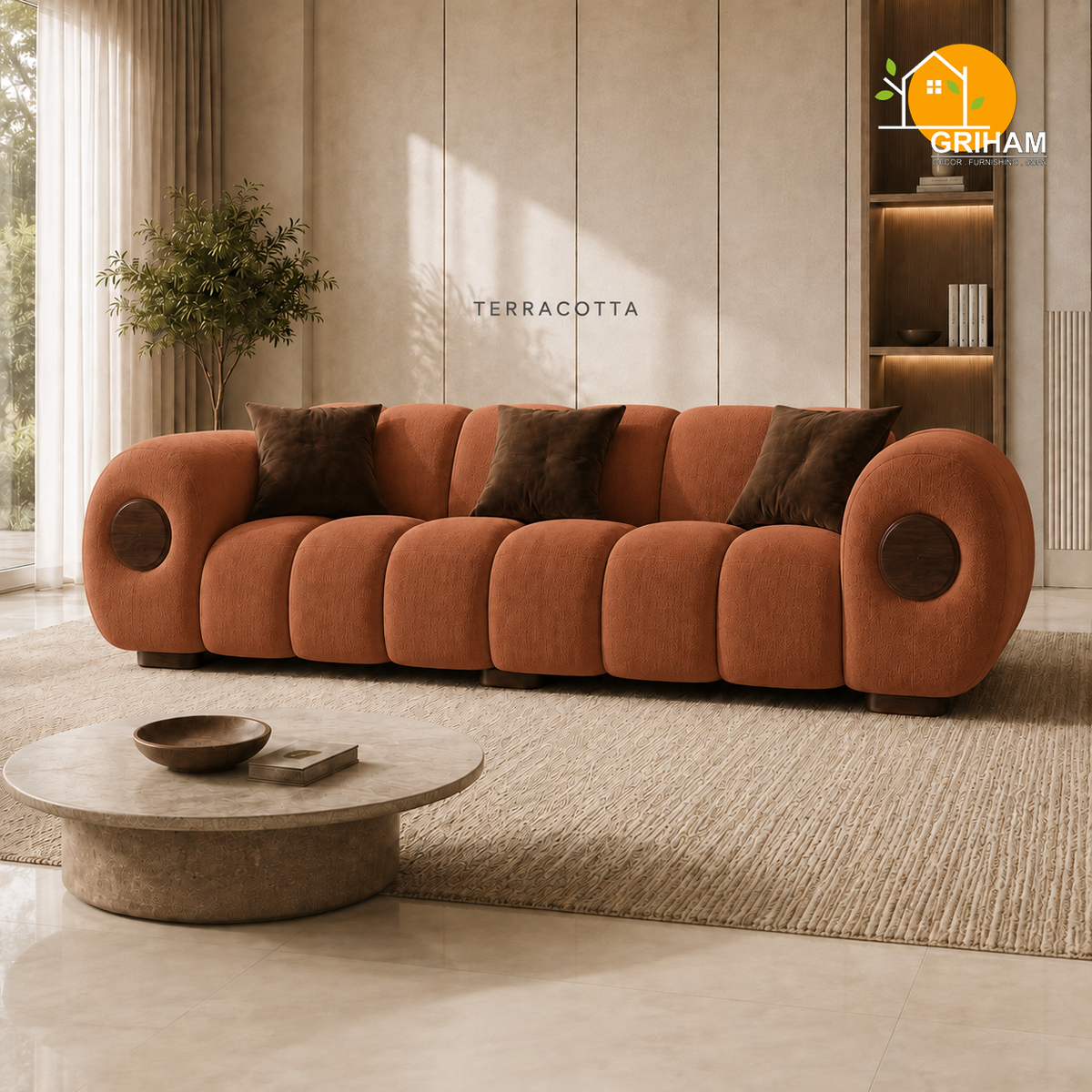 Orbit Statement Sofa - 3 Seater in Terracotta | Griham Decor