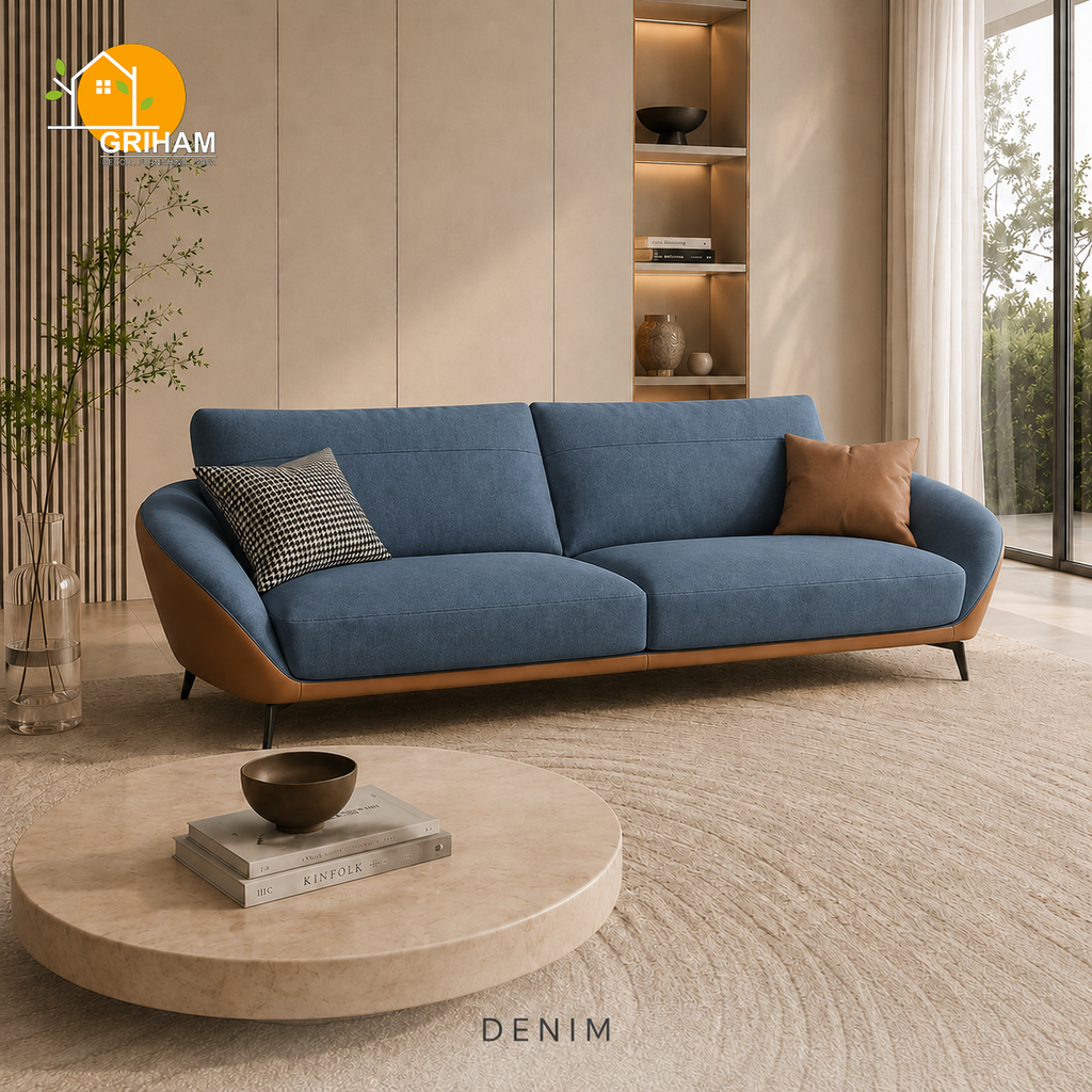 Valencia Shell Sofa - 3 Seater in Denim | Griham Decor