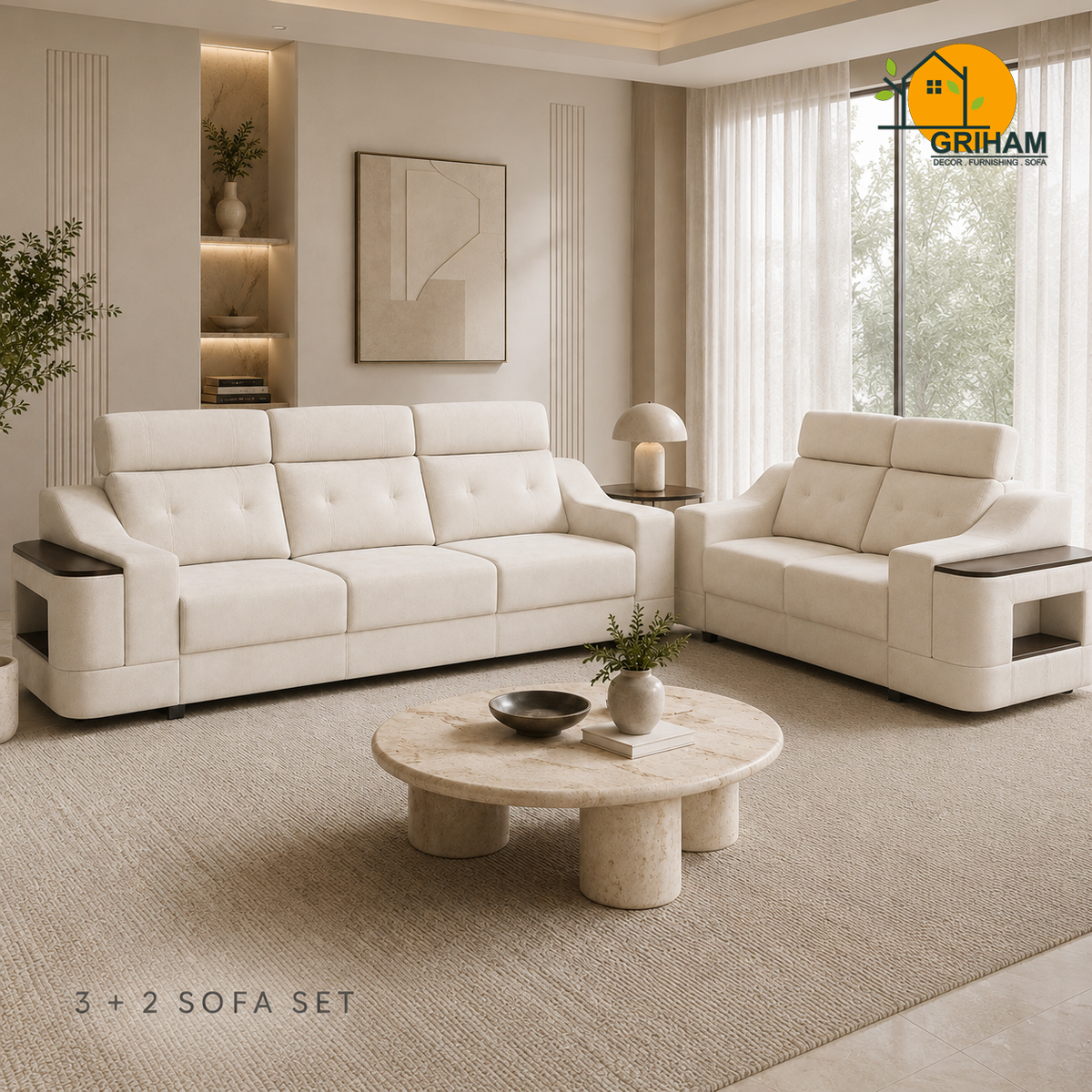Haven Storage-Arm Sofa - 3+2 Seater in Ivory | Griham Decor