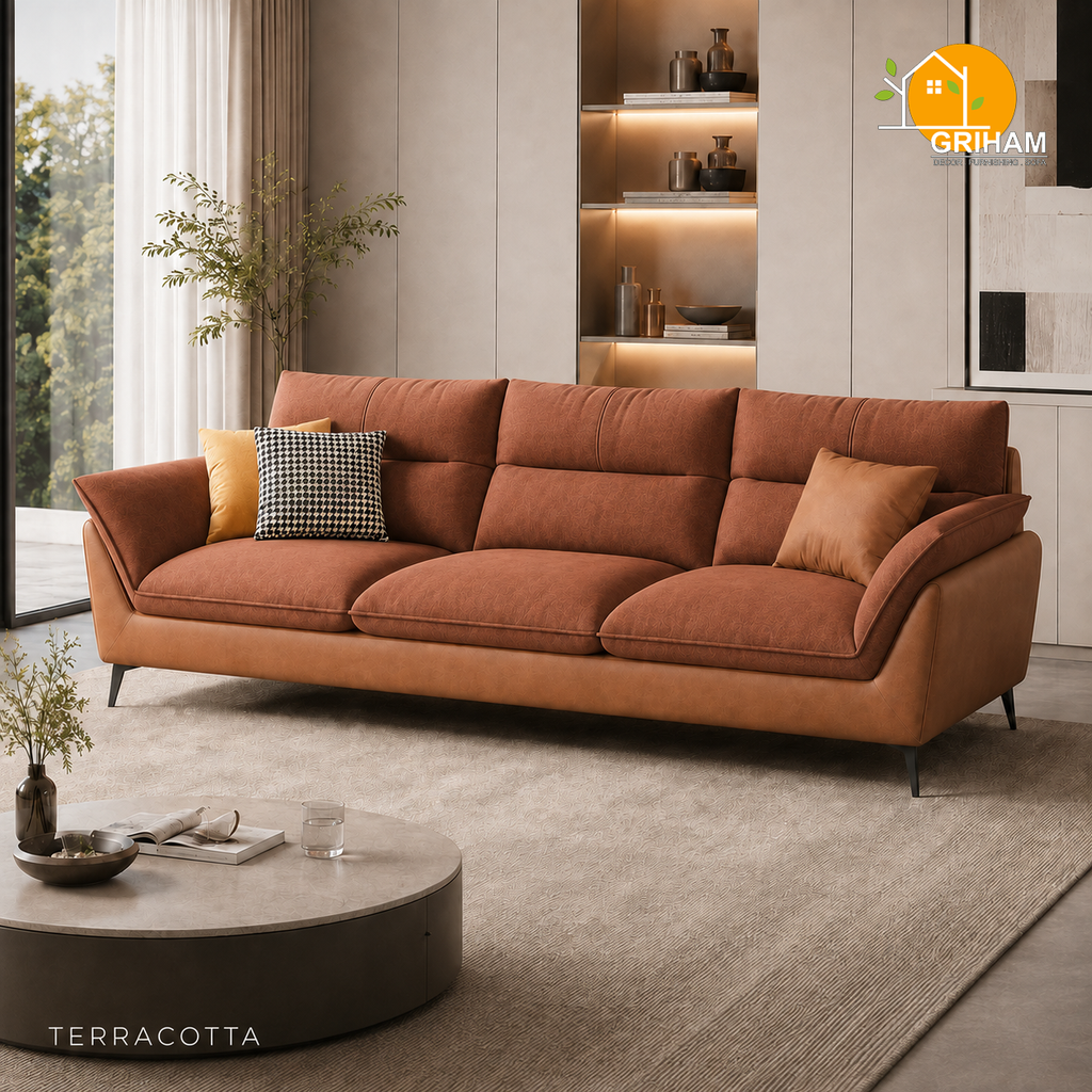 Sienna Wing Sofa - 3 Seater in Terracotta | Griham Decor