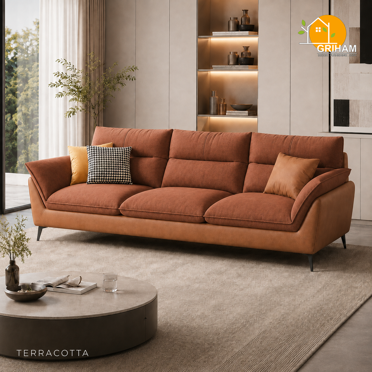 Sienna Wing Sofa - 3 Seater in Terracotta | Griham Decor