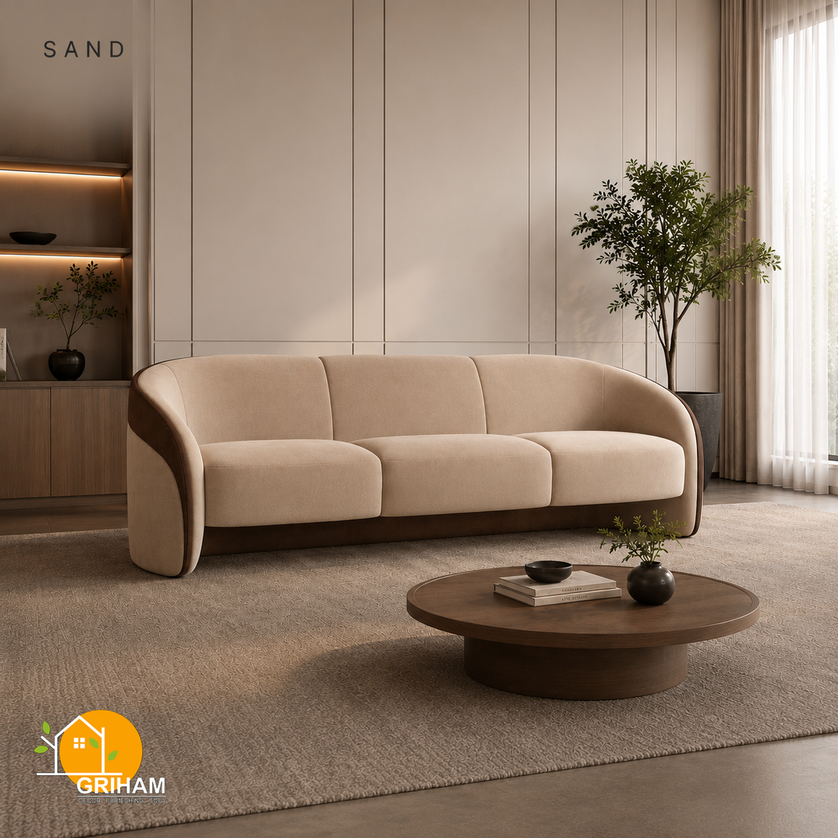 Cocoa Embrace Sofa - 3 Seater in Sand | Griham Decor