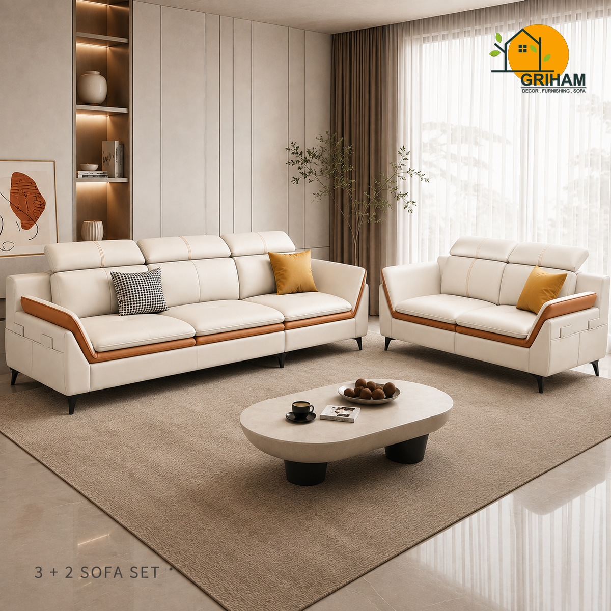 Aero Duo-Tone Sofa - 3+2 Seater in Ivory | Griham Decor