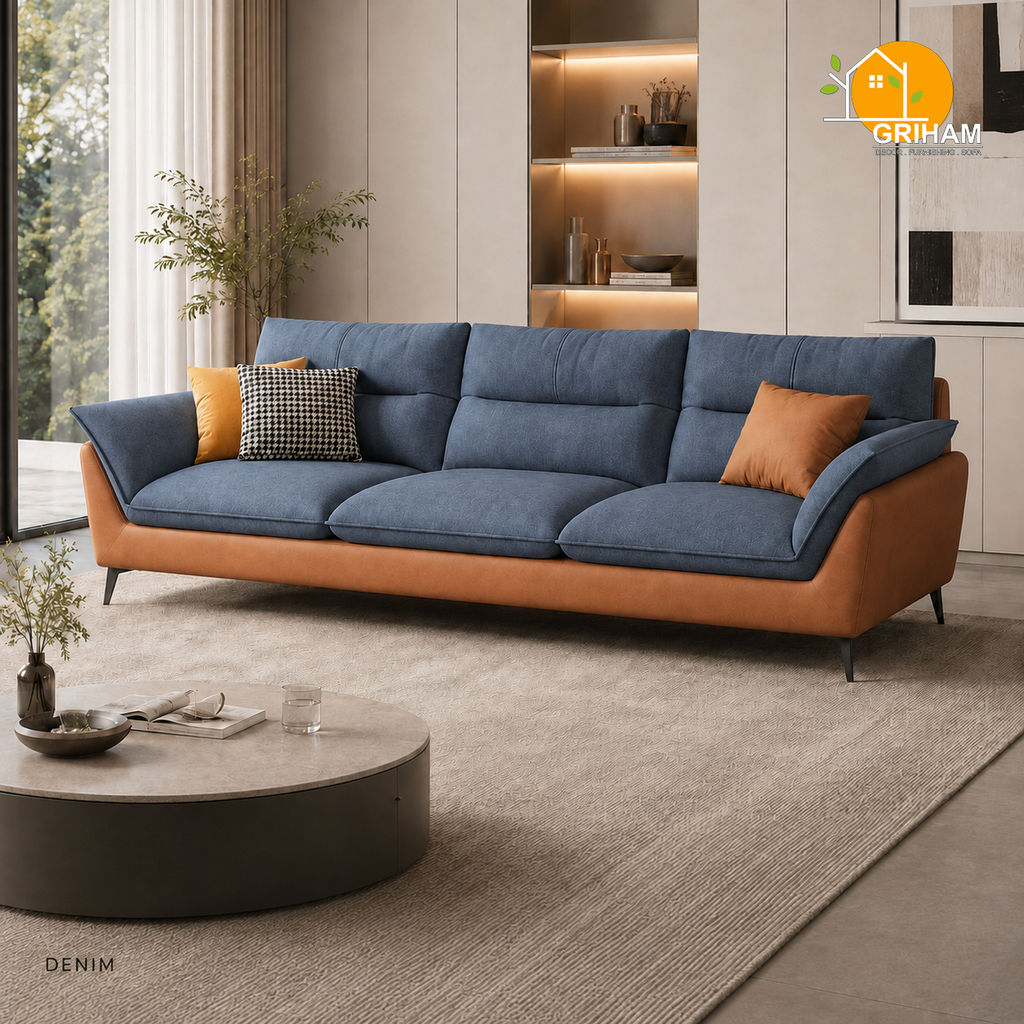 Sienna Wing Sofa - 3 Seater in Denim | Griham Decor