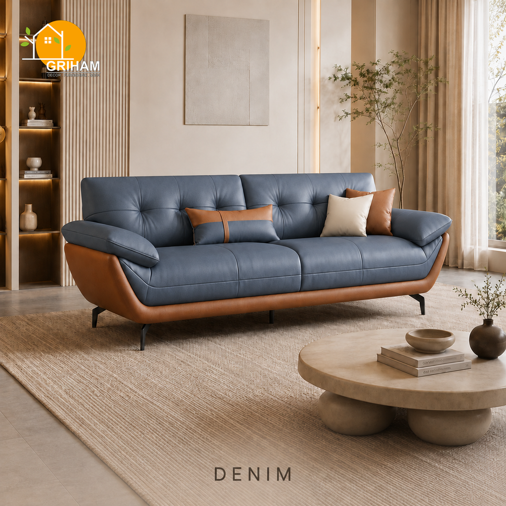 Monaco Curve Sofa - 3 Seater in Denim | Griham Decor