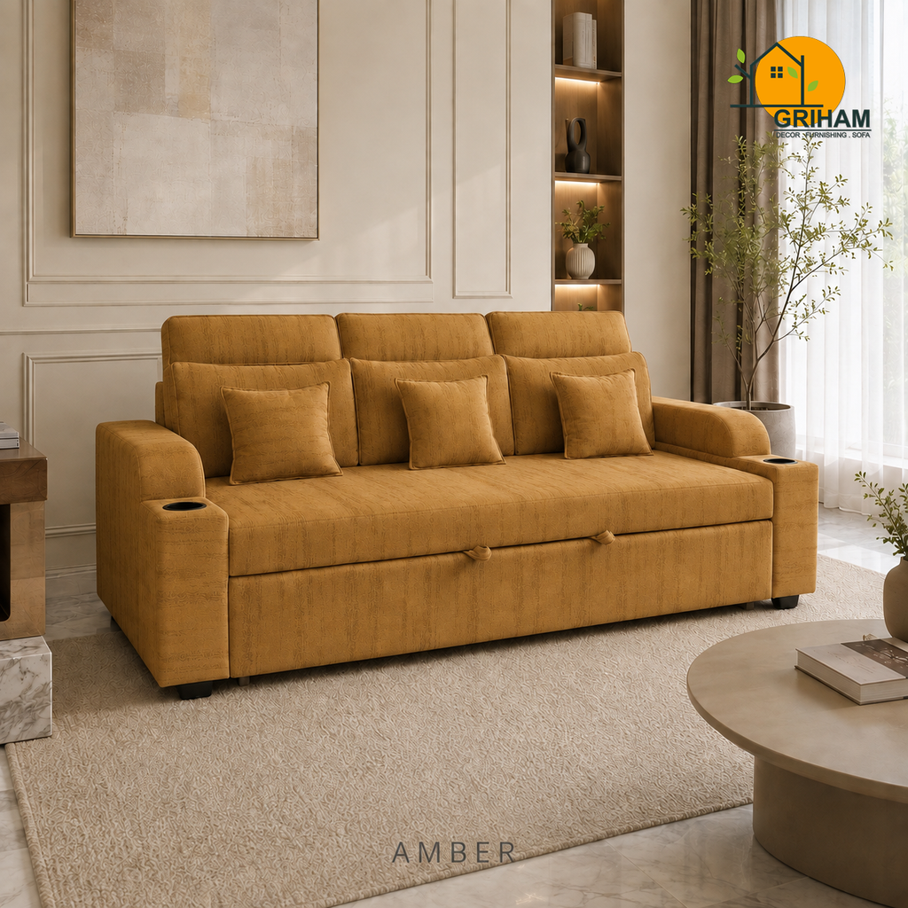 Metro Sofa-Cum-Bed - 3 Seater in Amber | Griham Decor