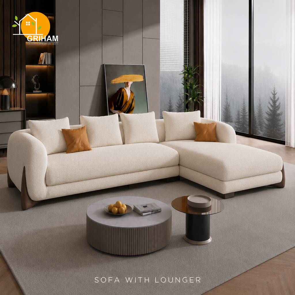 Cannes Boucle Sofa - 3+Lounger in Ivory | Griham Decor