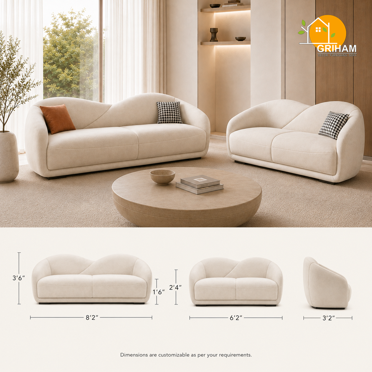 Serene Wave Sofa - product view 3 | Griham Decor