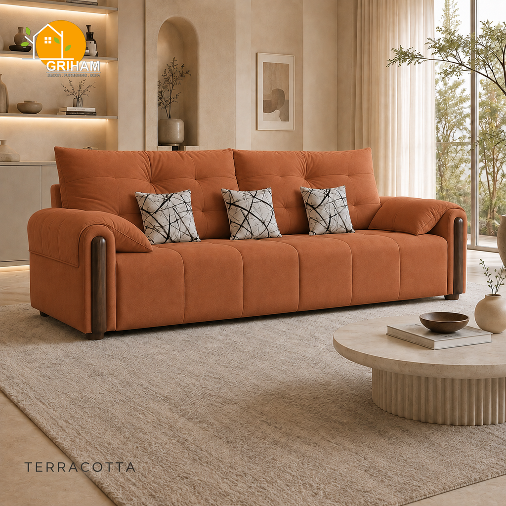 Cambridge Pillow-Back Sofa - 3 Seater in Terracotta | Griham Decor
