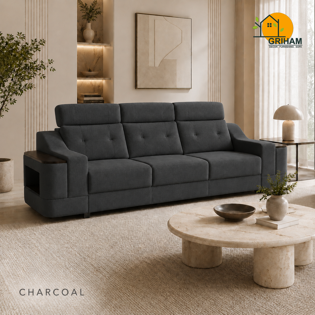 Haven Storage-Arm Sofa - 3 Seater in Charcoal | Griham Decor
