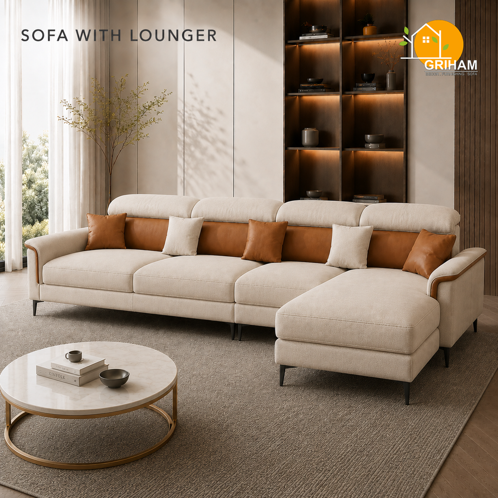 Milano Executive Sofa - 3+Lounger in Ivory | Griham Decor