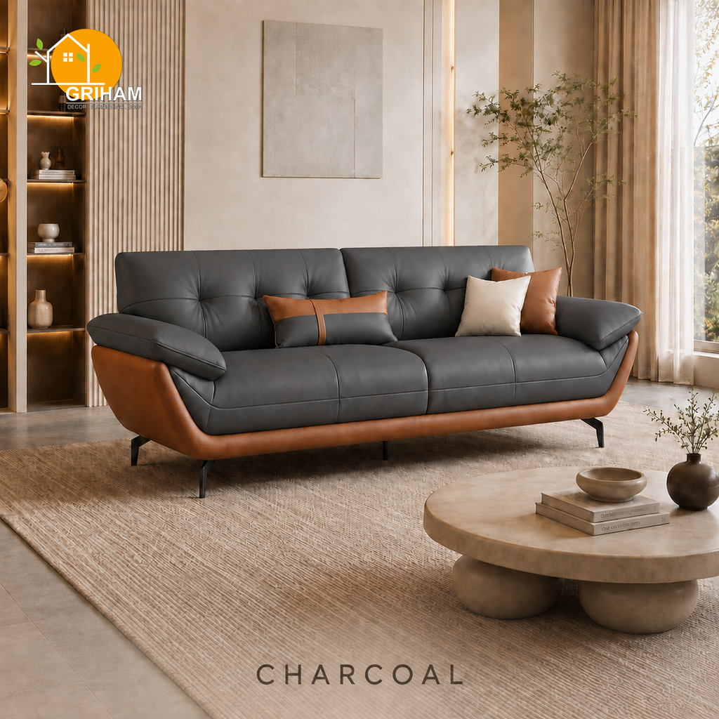 Monaco Curve Sofa - 3 Seater in Charcoal | Griham Decor