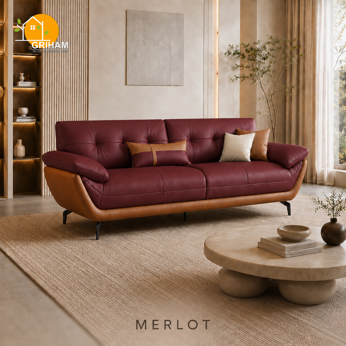 Monaco Curve Sofa - 3 Seater in Merlot | Griham Decor