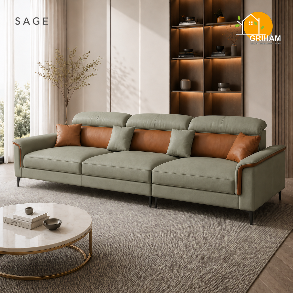 Milano Executive Sofa - 3 Seater in Sage | Griham Decor