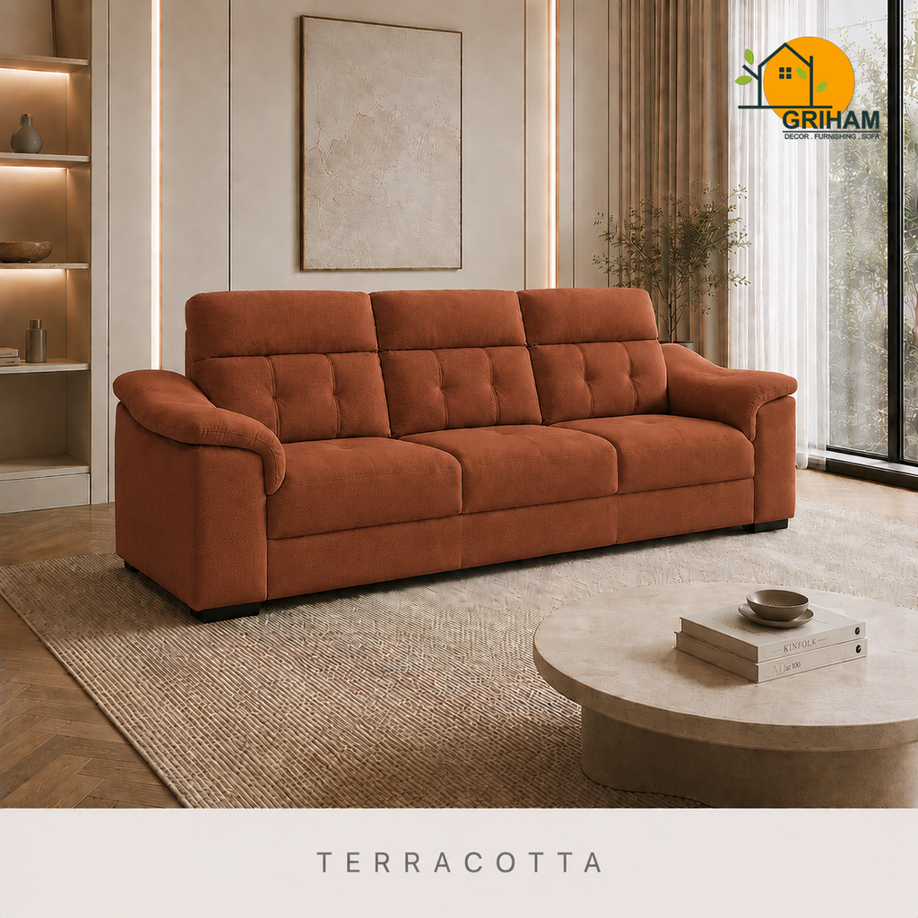 Regent High-Back Sofa - 3 Seater in Terracotta | Griham Decor