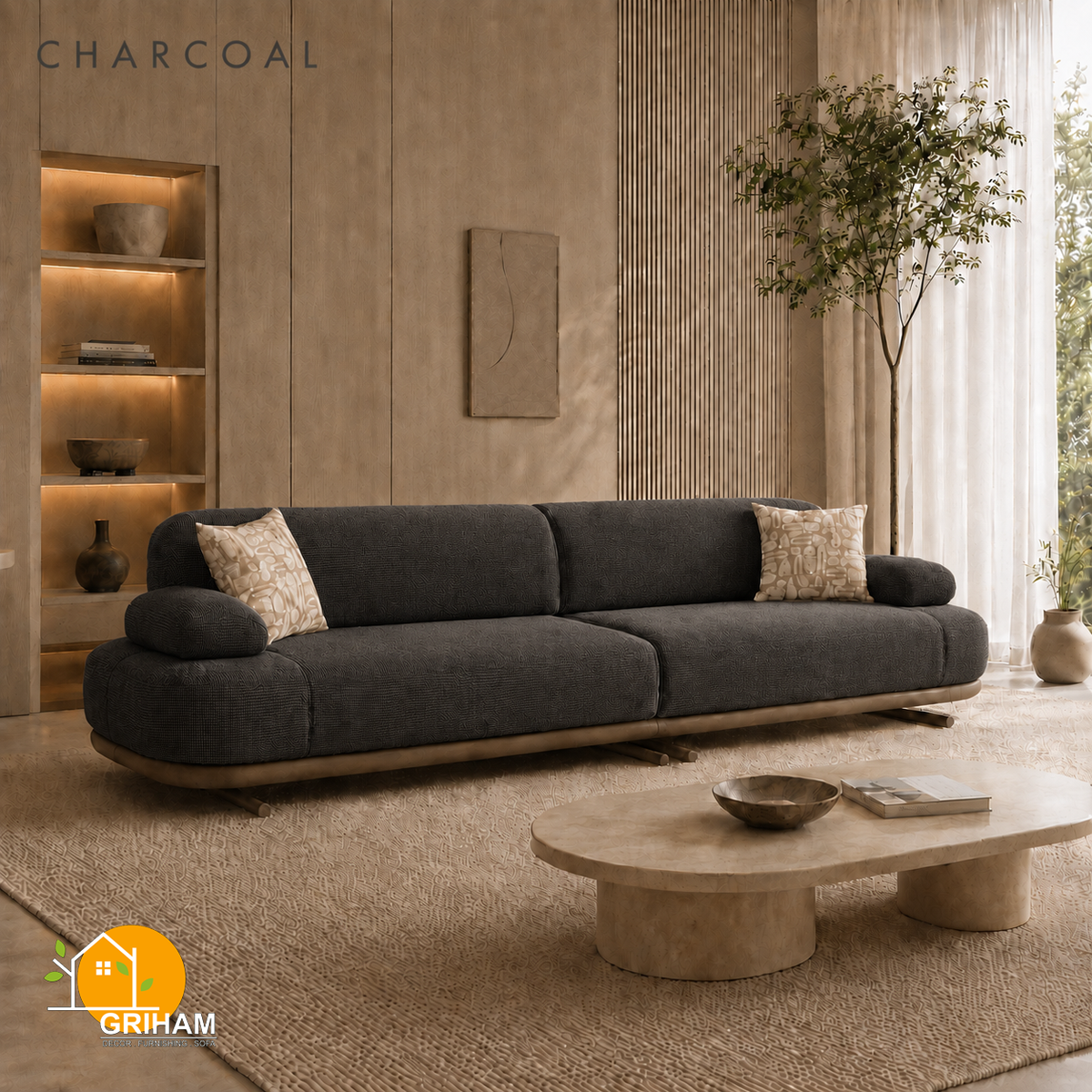 Aarhus Cloud Sofa - 3 Seater in Charcoal | Griham Decor