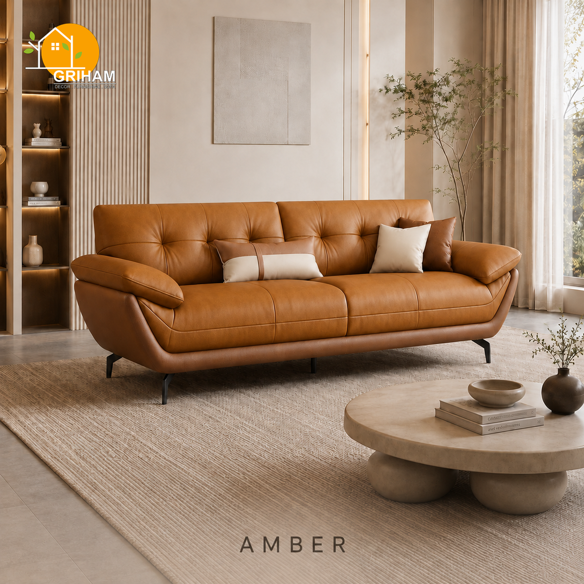 Monaco Curve Sofa - 3 Seater in Amber | Griham Decor