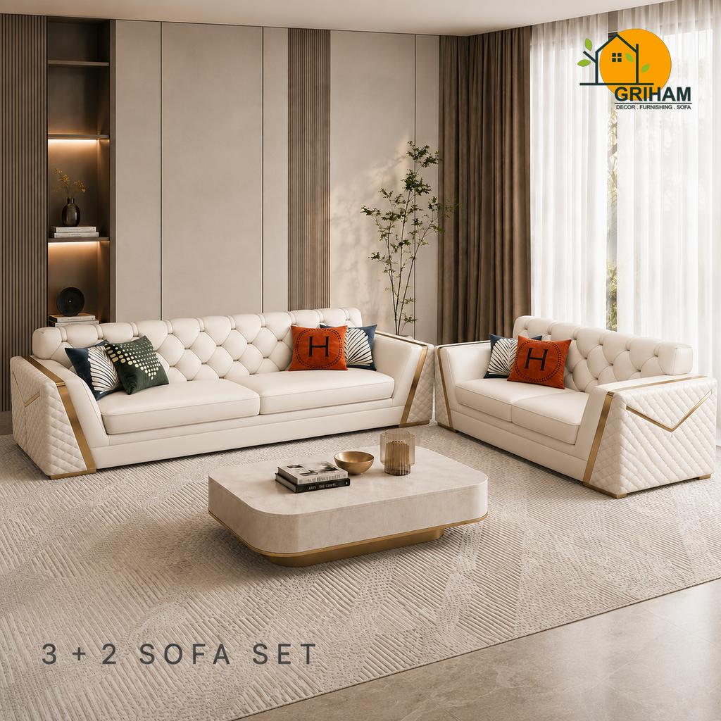 Imperial Diamond Sofa - 3+2 Seater in Ivory | Griham Decor