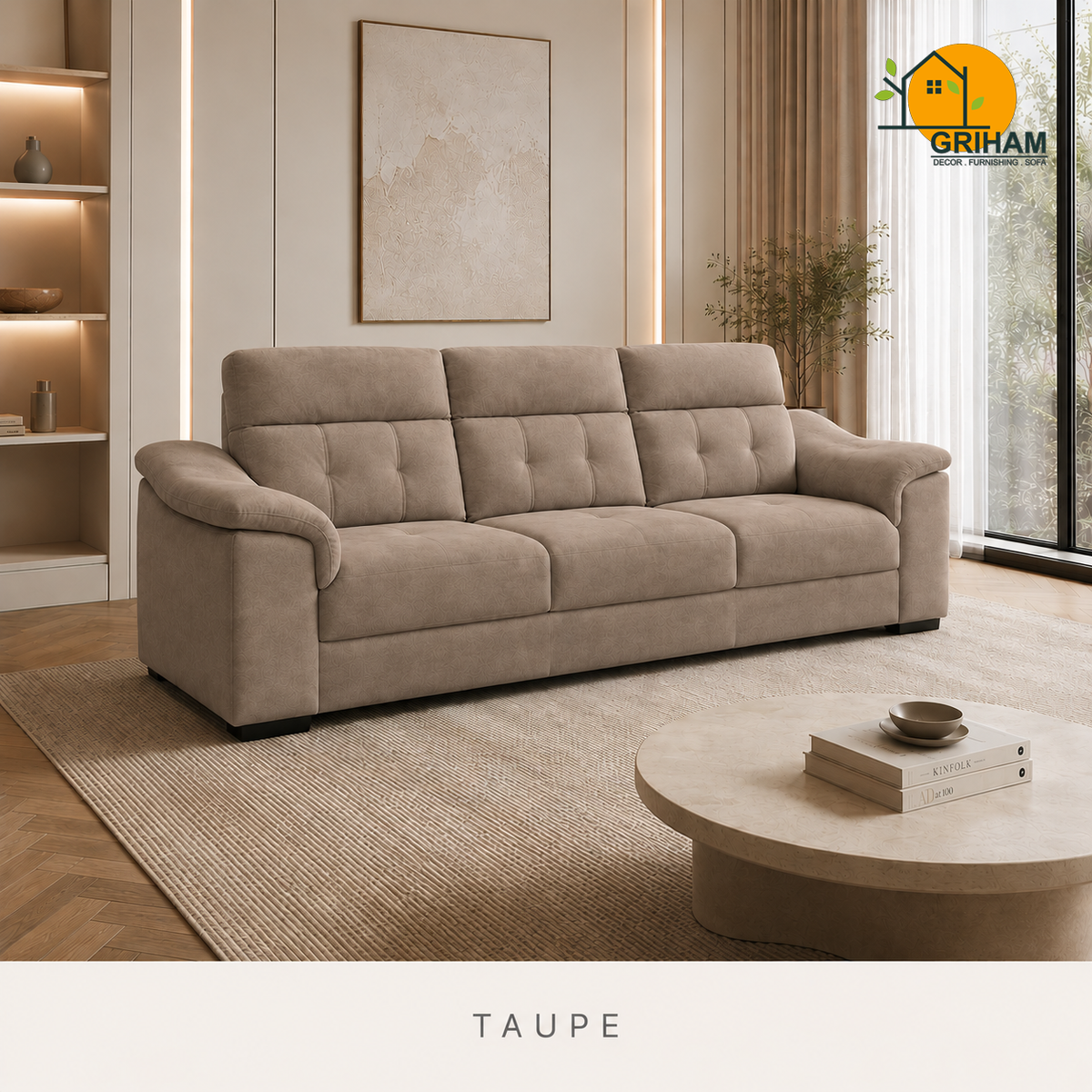 Regent High-Back Sofa - 3 Seater in Taupe | Griham Decor