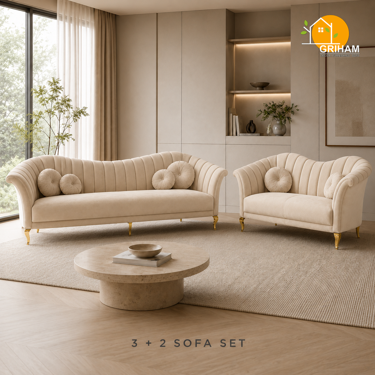 Celeste Fan-Back Sofa - 3+2 Seater in Ivory | Griham Decor