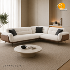 Oslo Walnut Wrap Sofa - 3+2 Corner in Ivory | Griham Decor
