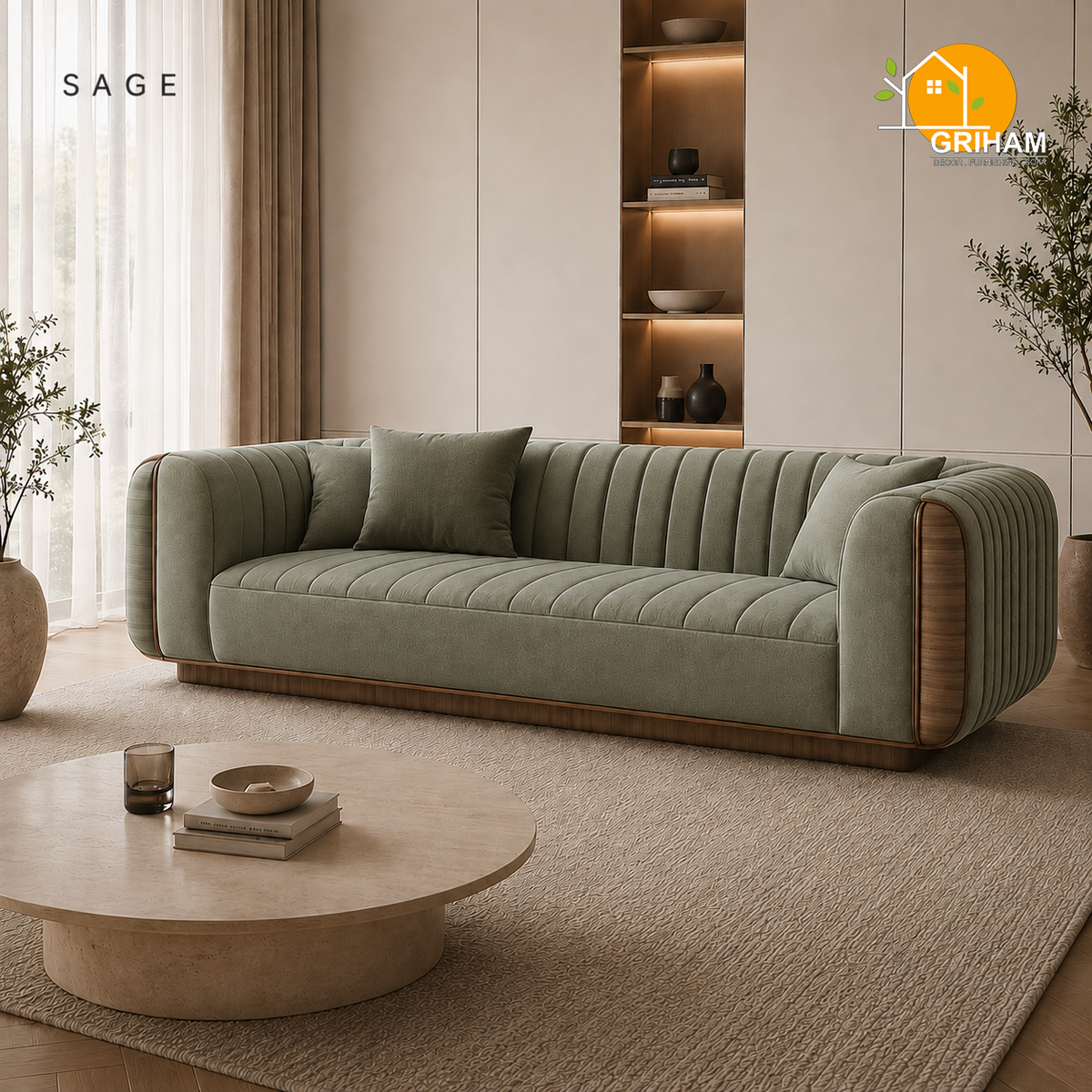 Riviera Channel Sofa - 3 Seater in Sage | Griham Decor