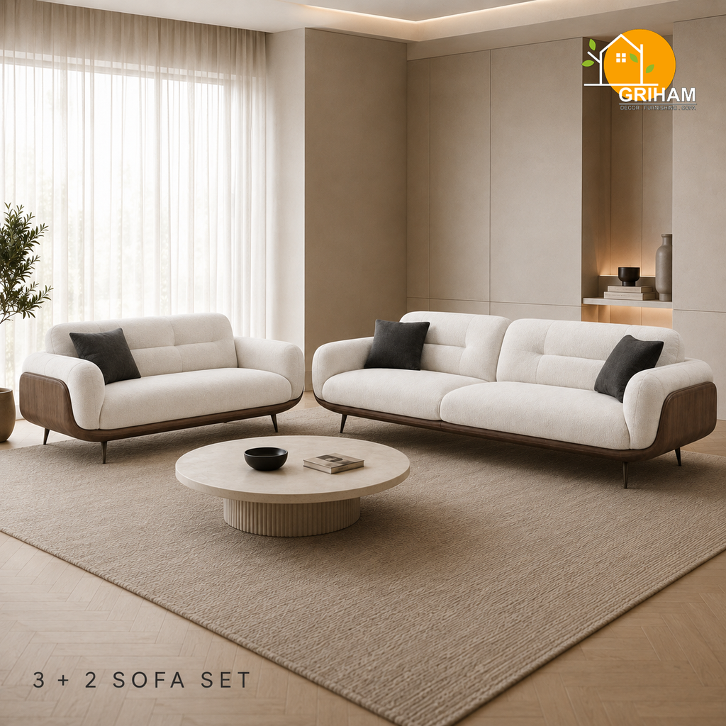 Oslo Walnut Wrap Sofa - 3+2 Seater in Ivory | Griham Decor