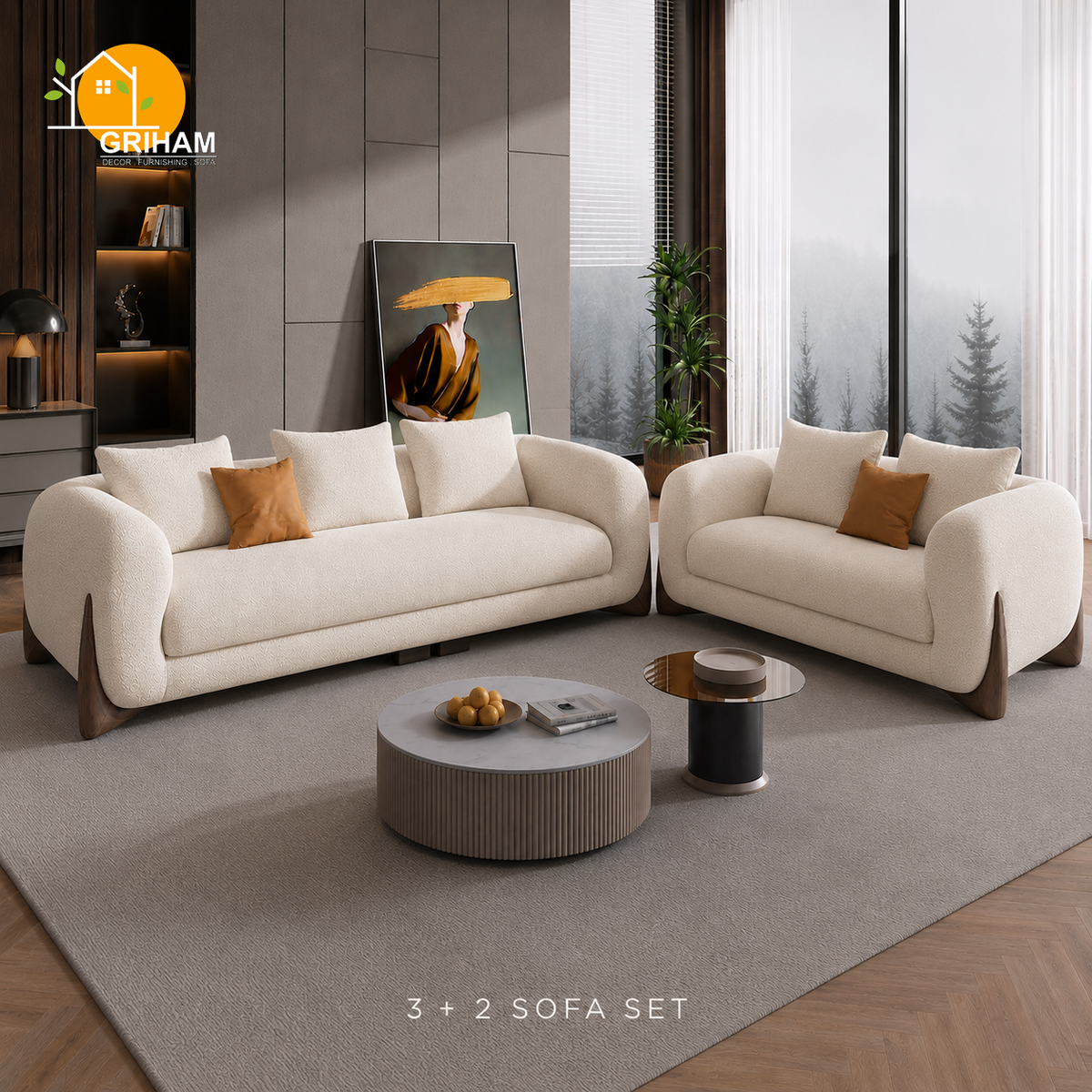 Cannes Boucle Sofa - 3+2 Seater in Ivory | Griham Decor