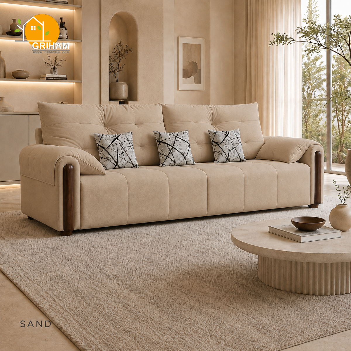 Cambridge Pillow-Back Sofa - 3 Seater in Sand | Griham Decor
