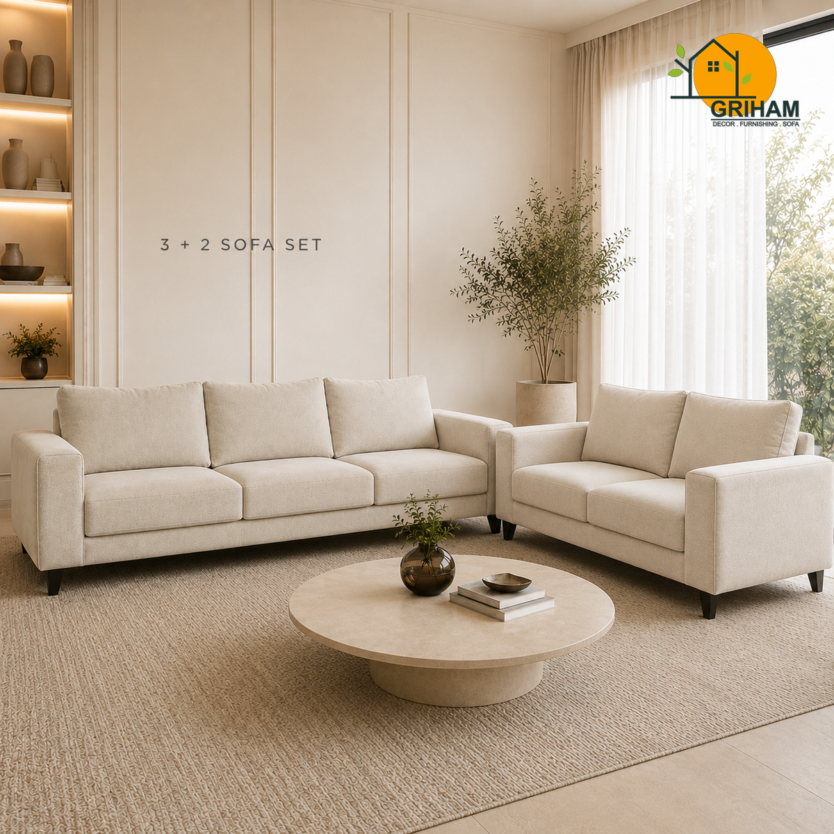 Nordic Everyday Sofa - 3+2 Seater in Ivory | Griham Decor