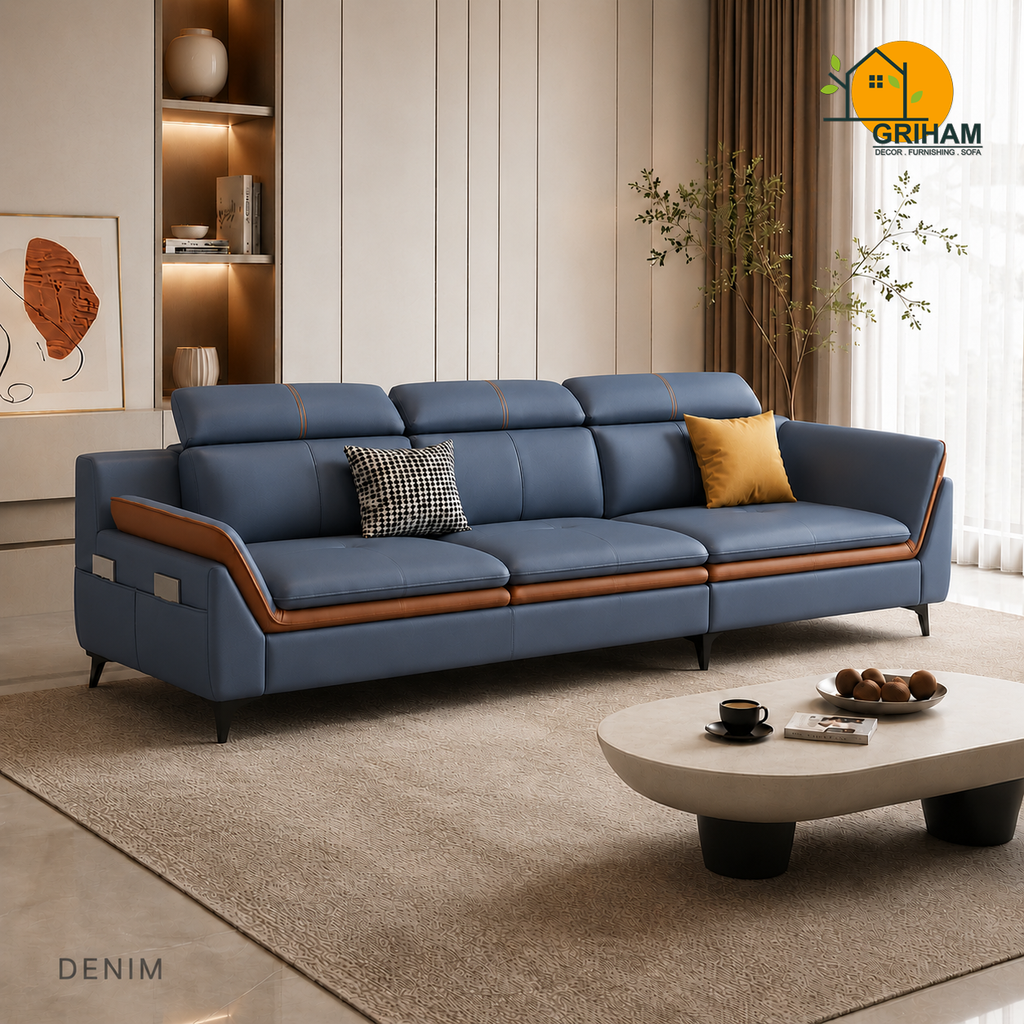 Aero Duo-Tone Sofa - 3 Seater in Denim | Griham Decor