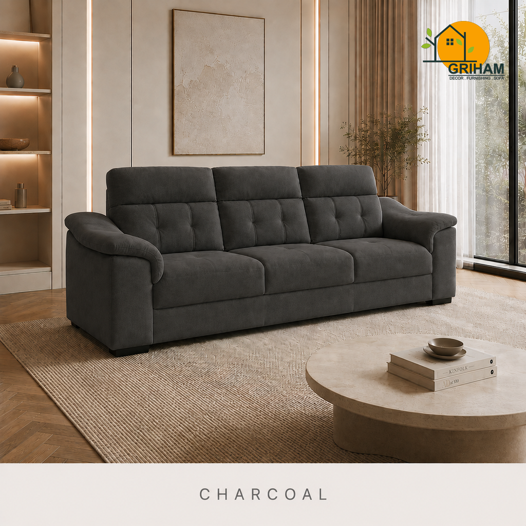 Regent High-Back Sofa - 3 Seater in Charcoal | Griham Decor