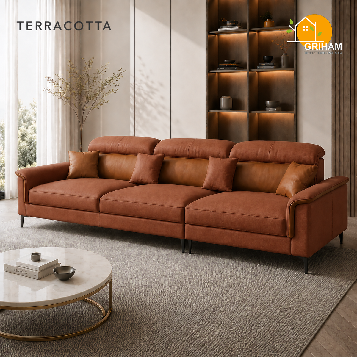 Milano Executive Sofa - 3 Seater in Terracotta | Griham Decor