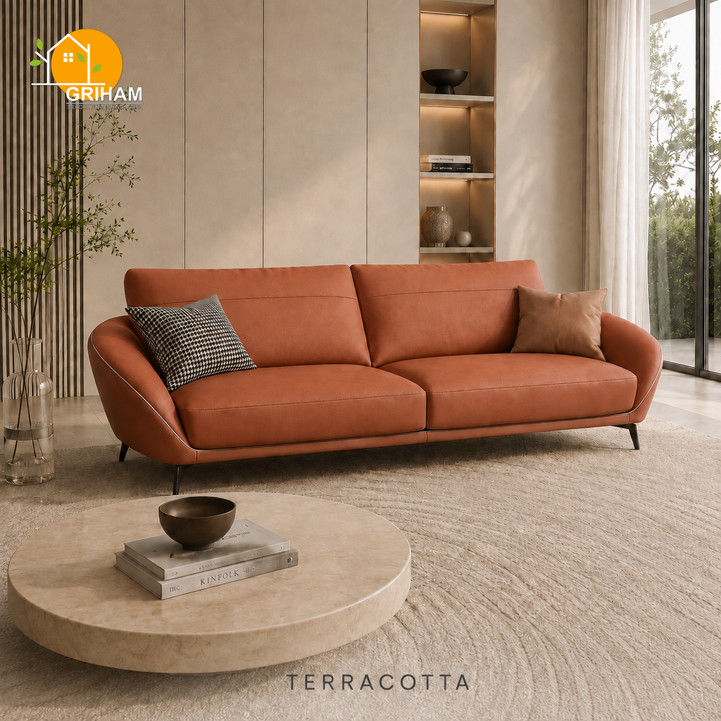 Valencia Shell Sofa - 3 Seater in Terracotta | Griham Decor