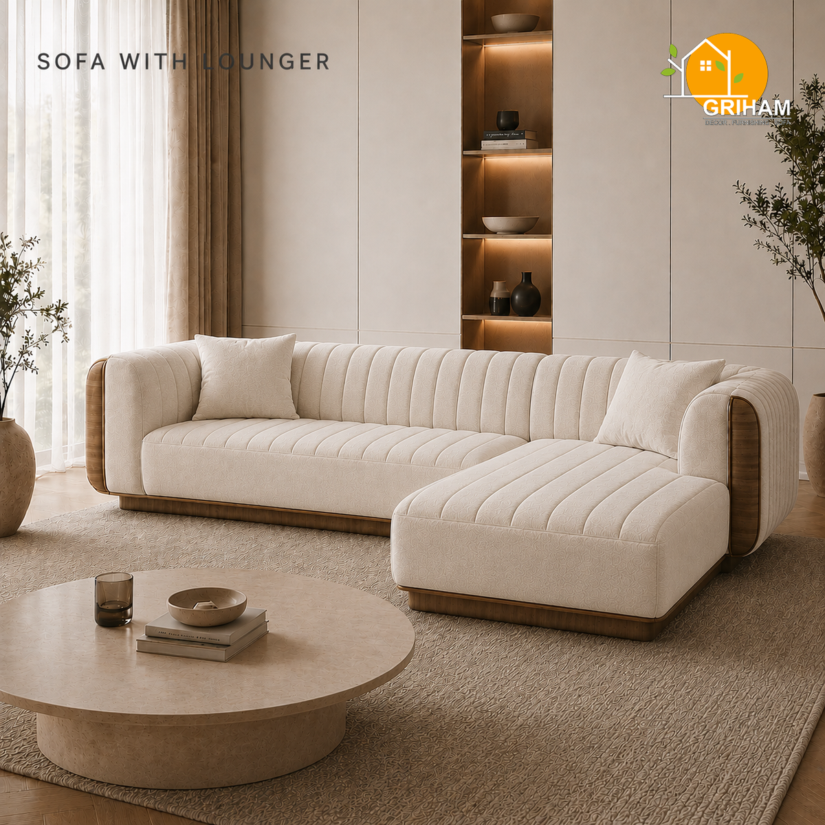 Riviera Channel Sofa - 3+Lounger in Ivory | Griham Decor