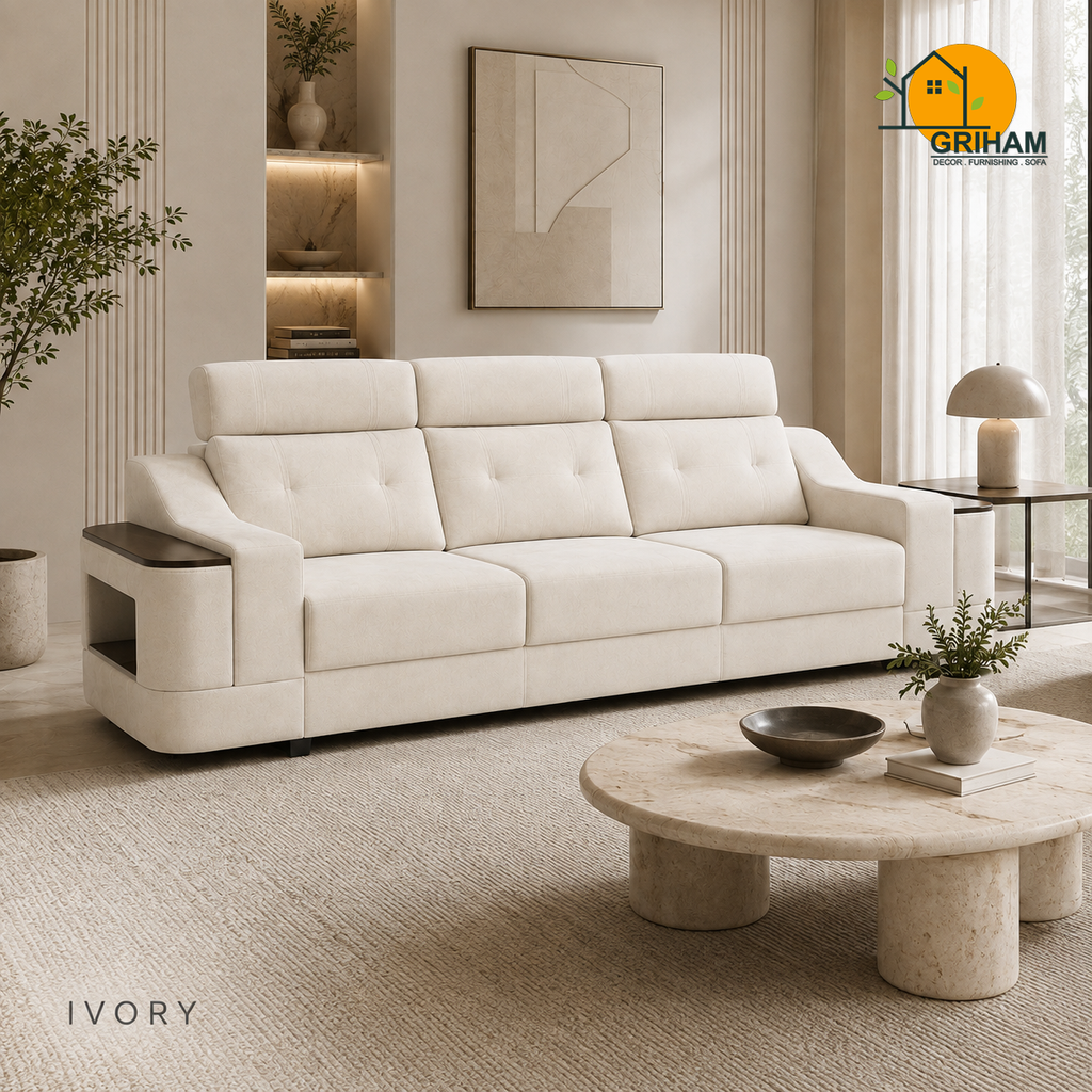 Haven Storage-Arm Sofa - 3 Seater in Ivory | Griham Decor