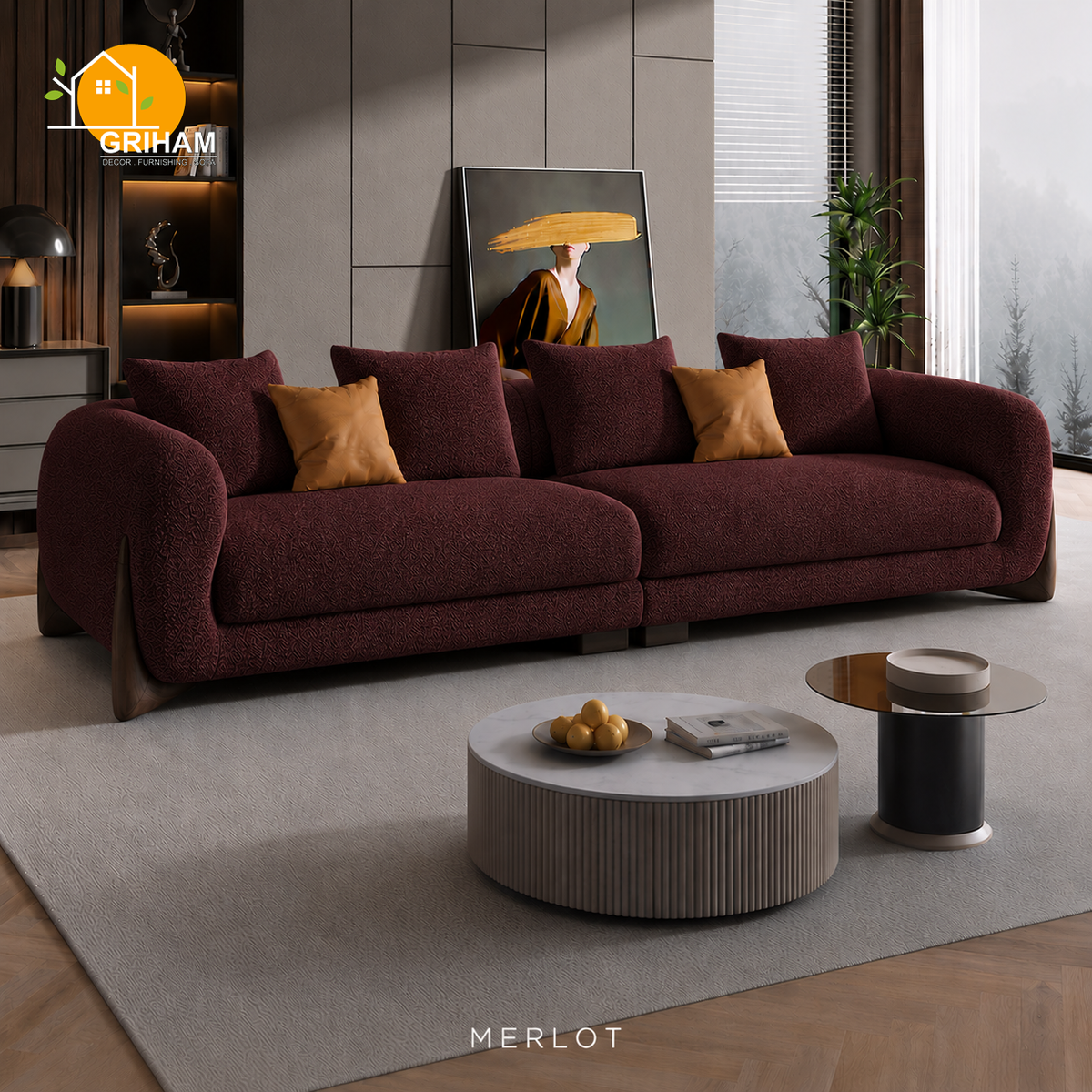 Cannes Boucle Sofa - 3 Seater in Merlot | Griham Decor