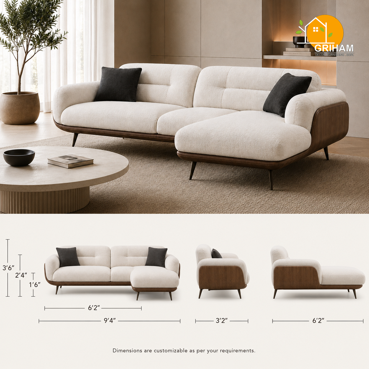 Oslo Walnut Wrap Sofa - product view 5 | Griham Decor