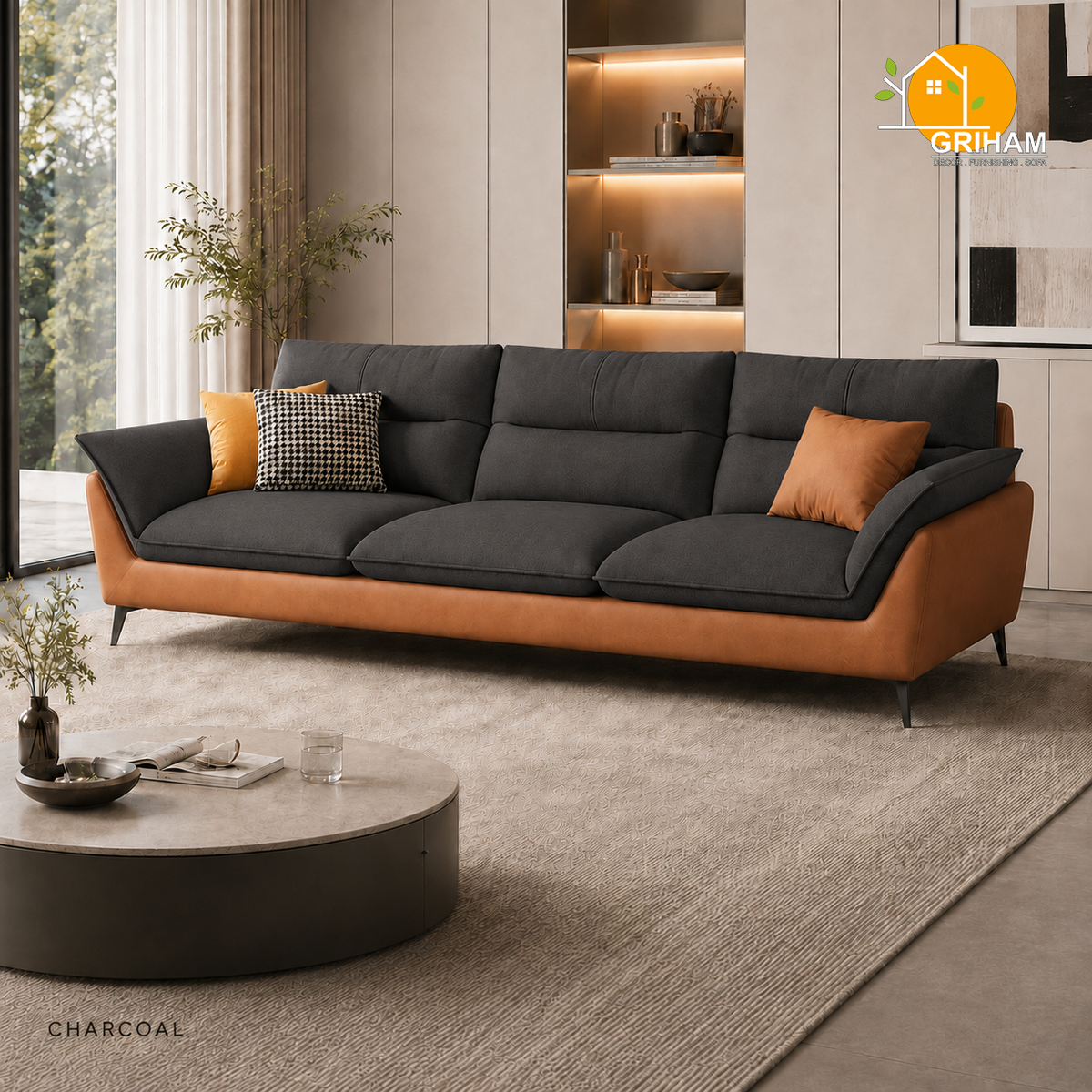 Sienna Wing Sofa - 3 Seater in Charcoal | Griham Decor