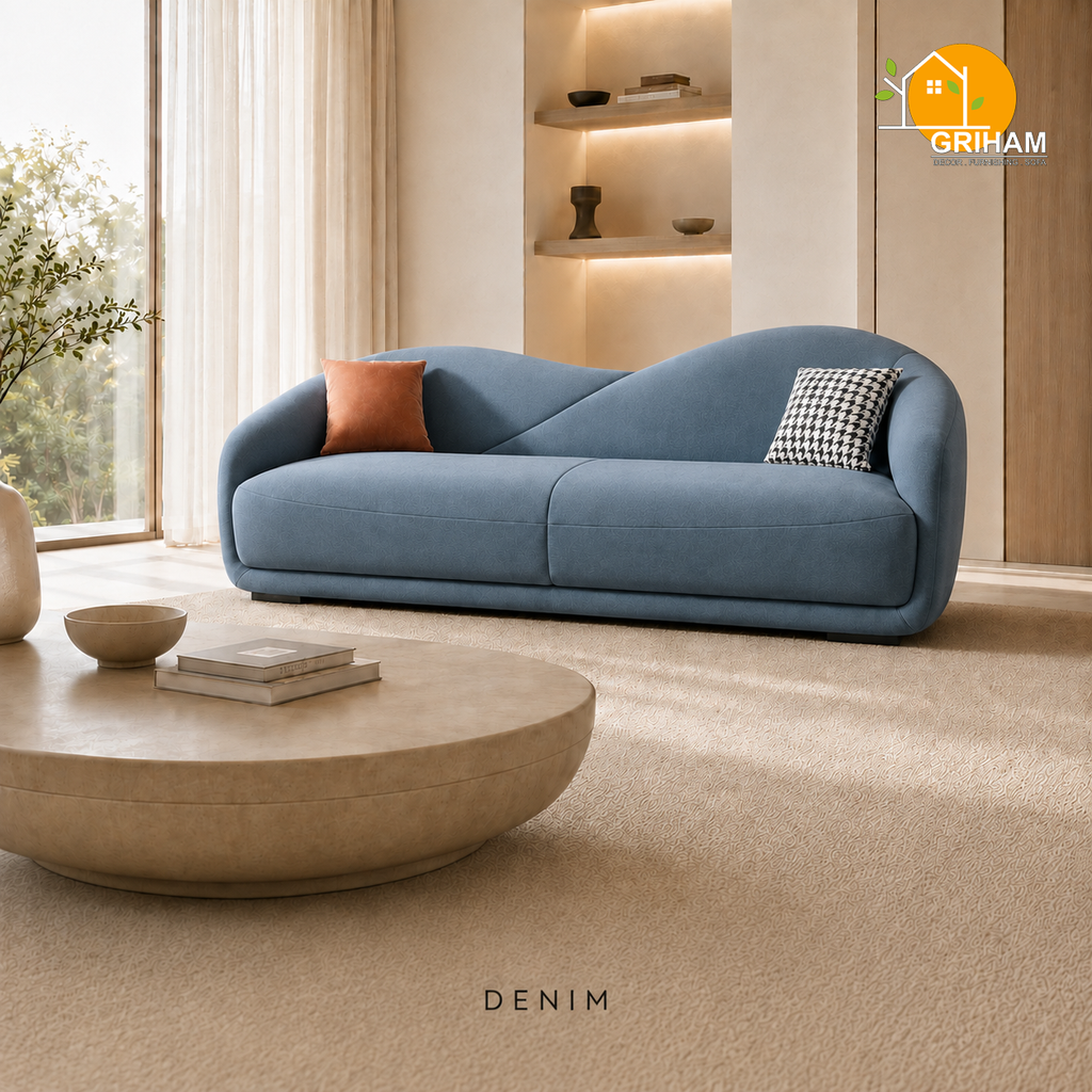 Serene Wave Sofa - 3 Seater in Denim | Griham Decor