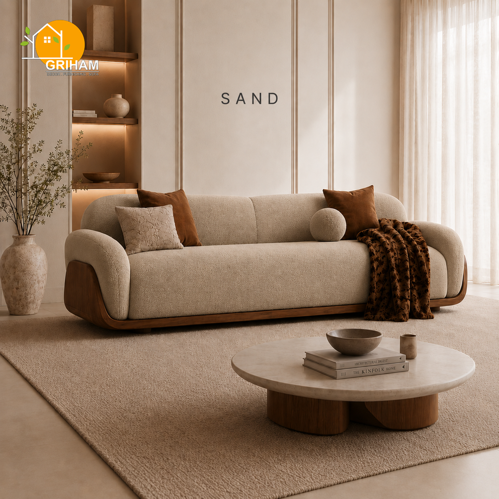 Terra Walnut Cradle Sofa - 3 Seater in Sand | Griham Decor